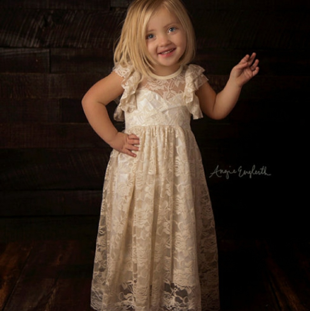 lace rustic short sleeved dress with open back
